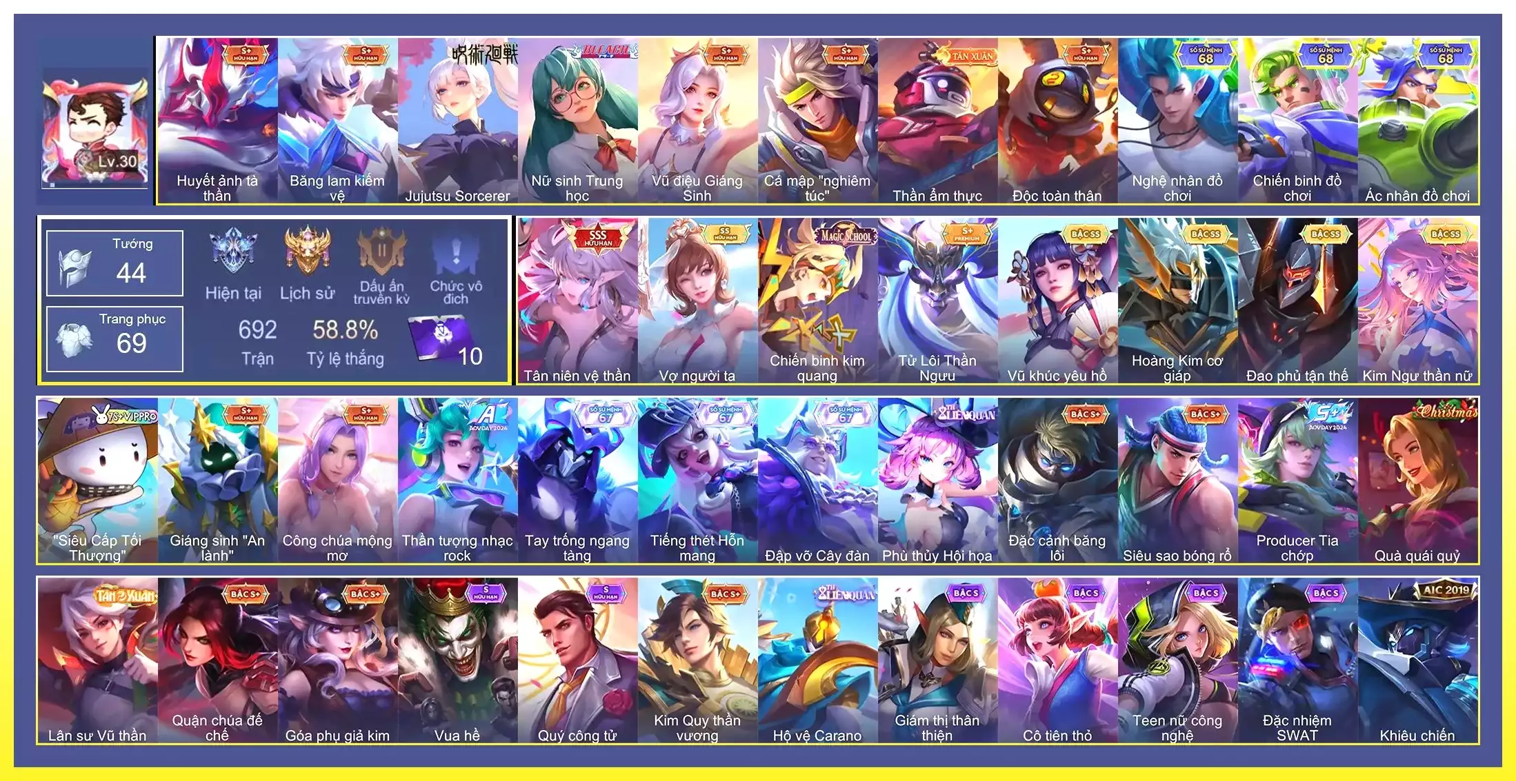 TelAnnas Vũ khúc yêu hồ, Butterfly Kim ngư thần nữ, Violet Vợ người ta, Bijan Hoàng kim cơ giáp, Omen Đao phủ tận thế|CÁC SKIN SSS: TelAnnas Tân niên vệ thần…