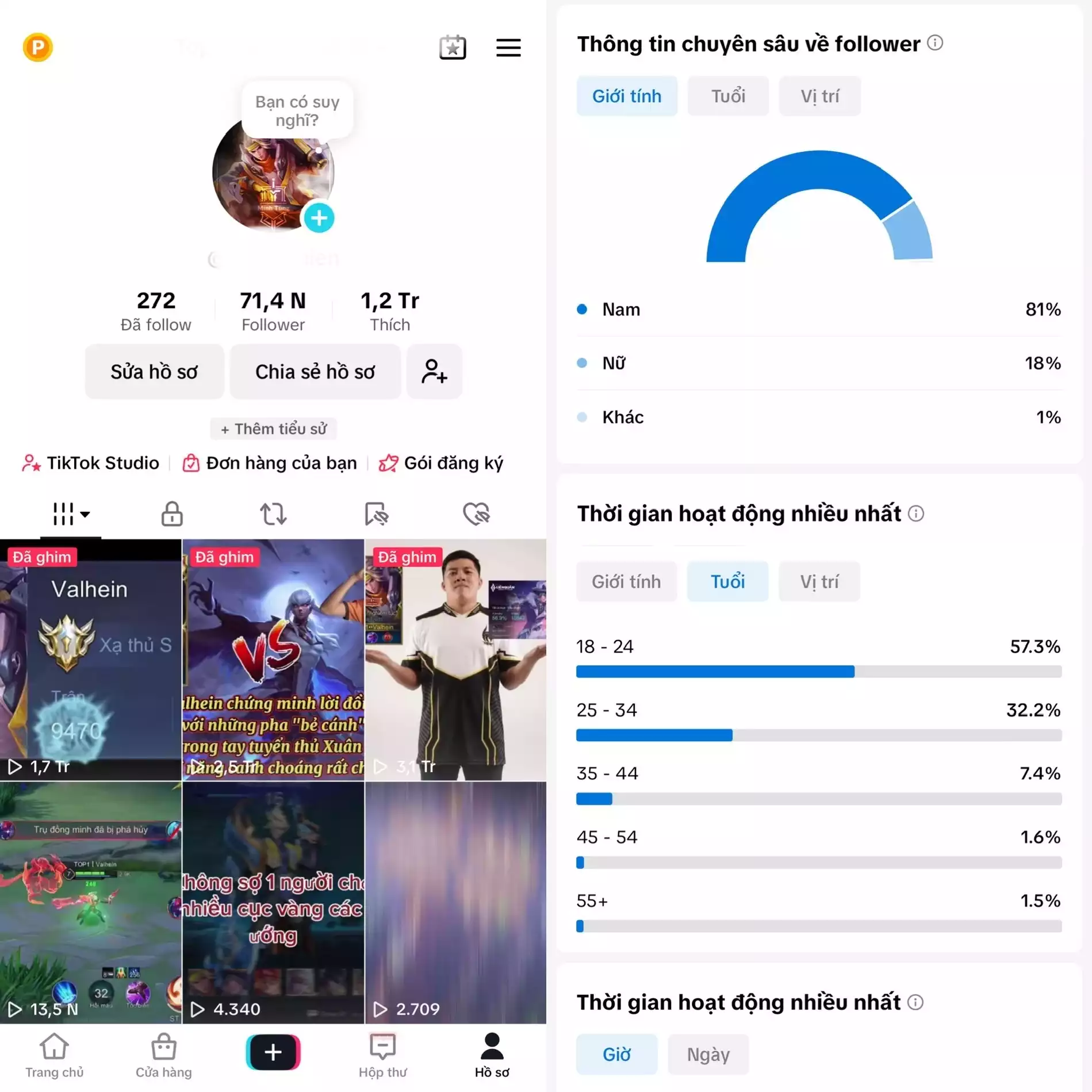 Tệp Follow đa số 18 - 24 tuổi phù hợp chuyển đổi GAME - 3 hệ thống live : live thường, live màn hình, studio game.