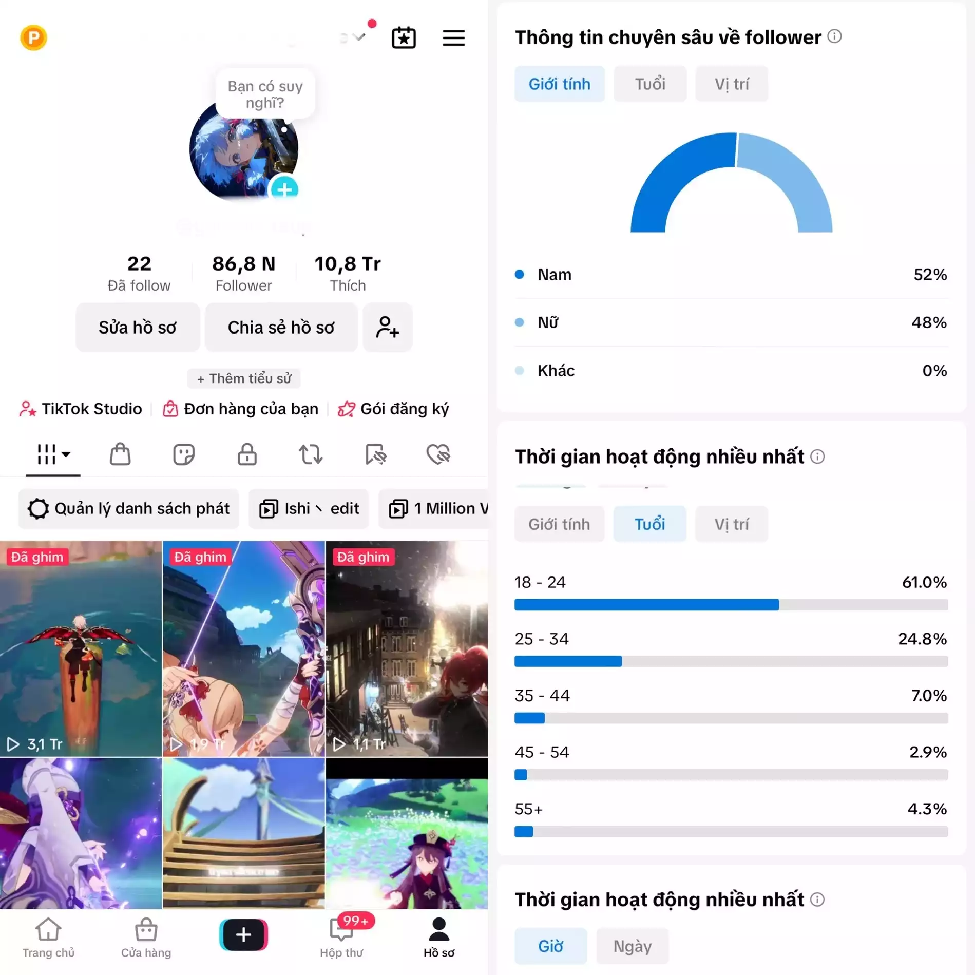Tệp Follow đa số 18 - 24 tuổi phù hợp chuyển đổi GAME - 3 hệ thống live : live thường, live màn hình, studio game.