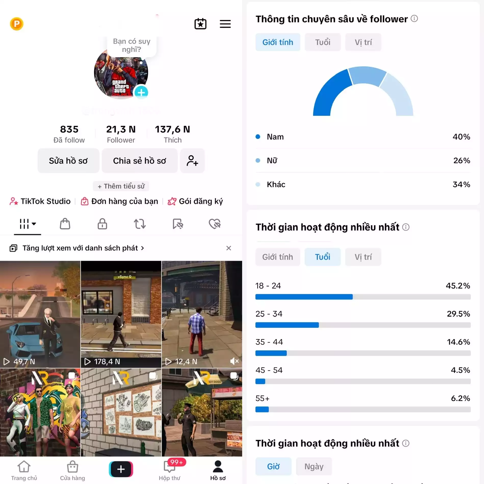 Tệp Follow đa số 18 - 24 tuổi phù hợp chuyển đổi GAME - 3 hệ thống live : live thường, live màn hình, studio game.