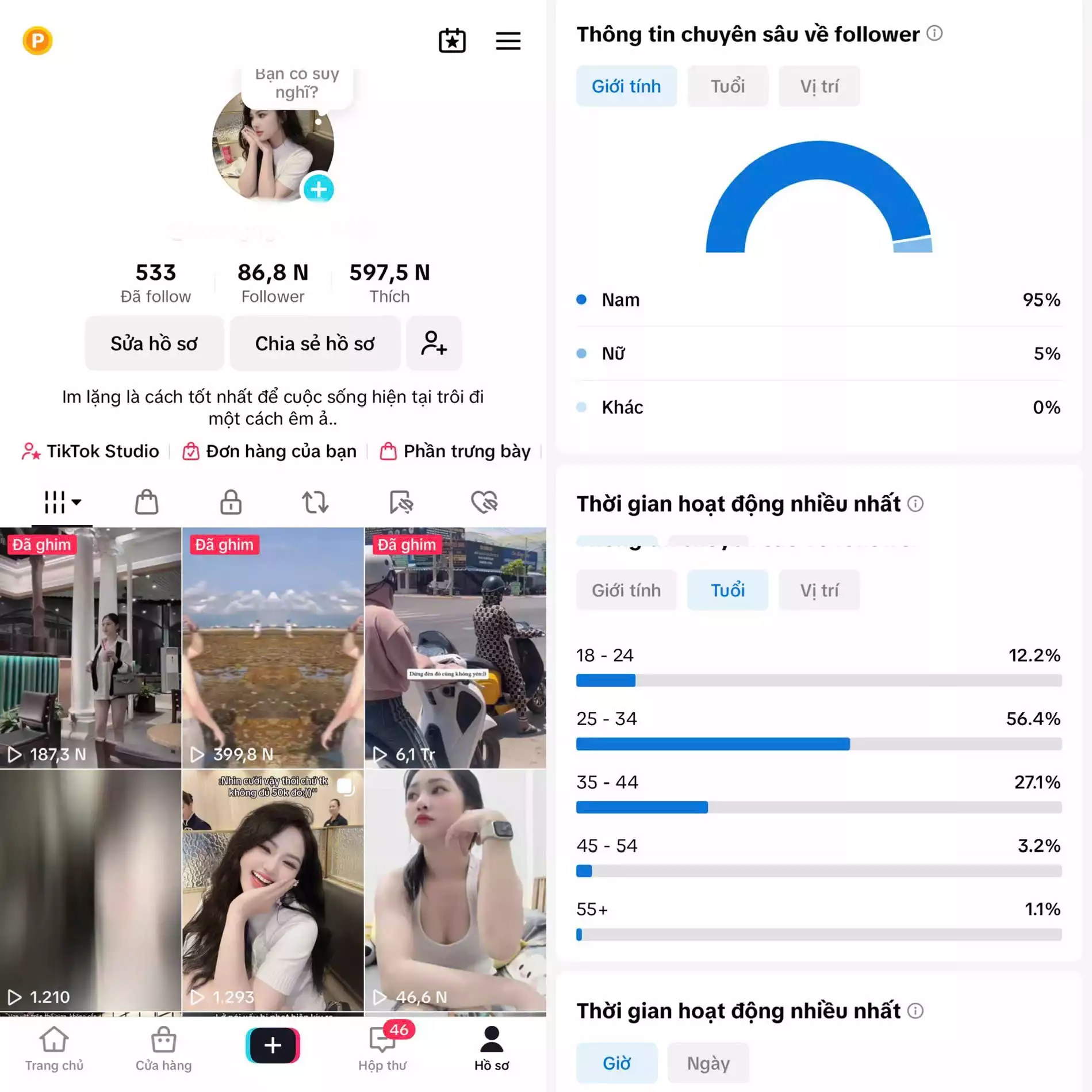 Chủ đề : Cá Nhân - Follow VN - Có Live Studio, Tiktok Shop - An toàn, Bao đổi thông tin chính chủ.