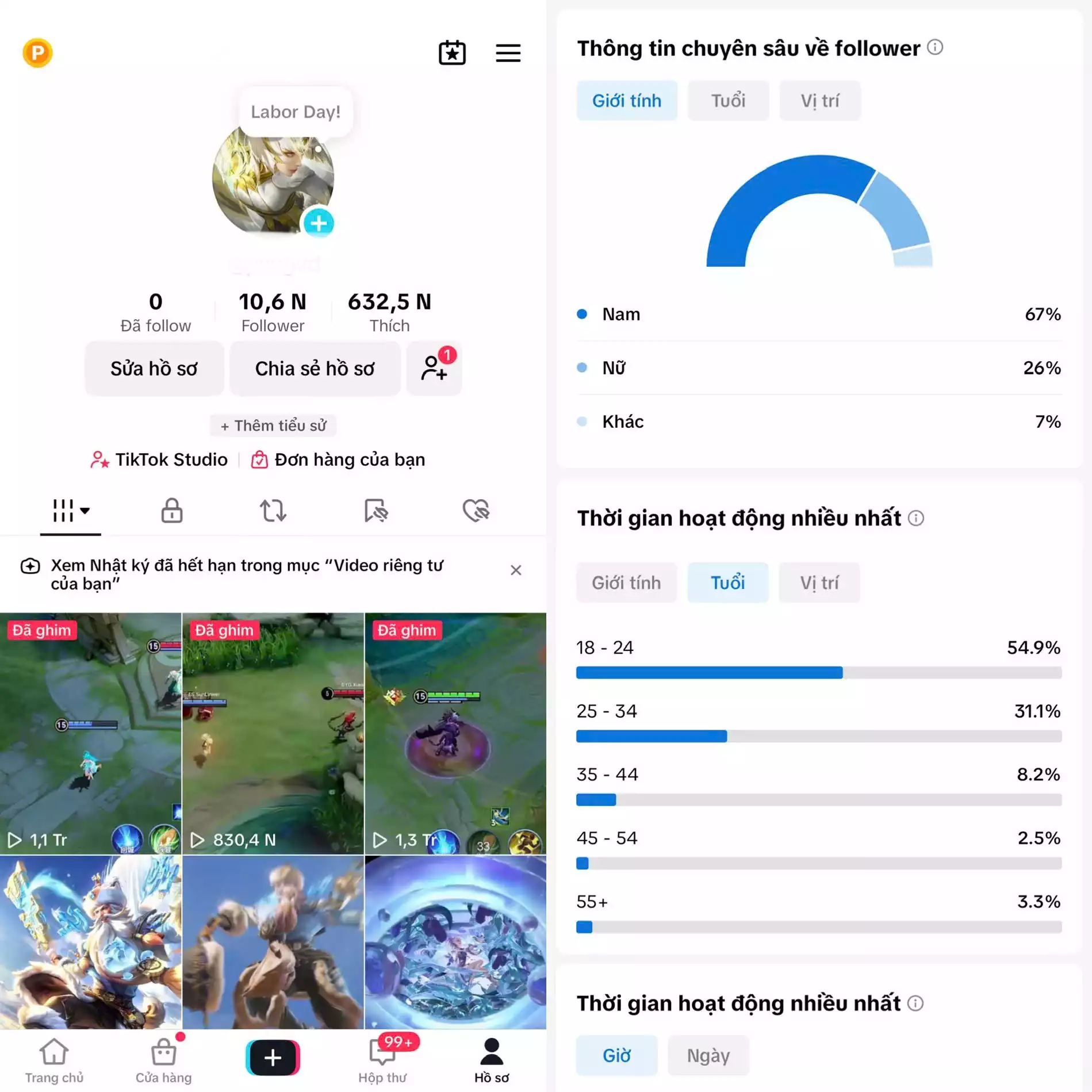 Tệp Follow đa số 18 - 24 tuổi phù hợp chuyển đổi GAME - 3 hệ thống live : live thường, live màn hình, studio game.