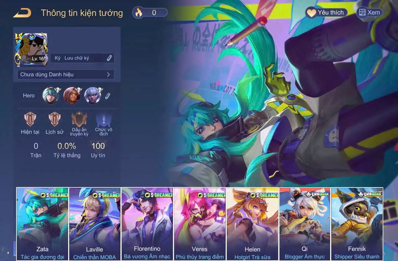 Laville Chiến thần MOBA, Zata Tác gia đương đại, Florentino Bá vương âm nhạc, Veres Phù thủy trang điểm, Krixi Tiệc Bãi Biển, Butterfly Nữ Quái Nổi Loạn, Điêu Thuyền Tiệc bãi biển...TRẮNG THÔNG TIN