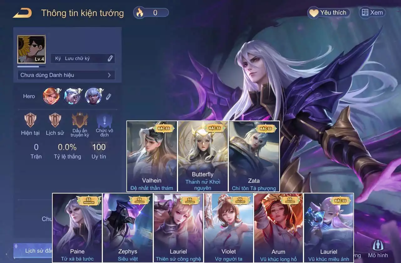 Valhein Đệ nhất thần thám, Violet Vợ người ta, Lauriel thiên sứ công nghệ, Lauriel Vũ khúc miêu ảnh, Arum Vũ khúc long hổ, Paine Tử xà Bá tước, Zata Chí tôn Tà Phượng, Zephys Siêu việt...TRẮNG THÔNG TIN