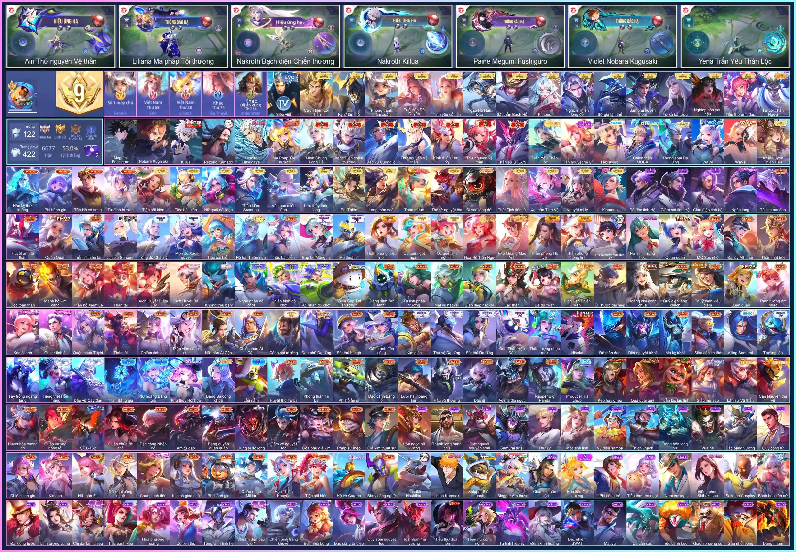 MÁC CỤC VÀNG: Feenik, 5 Aanime, 8 SSS nhiều skin ss và sshh...