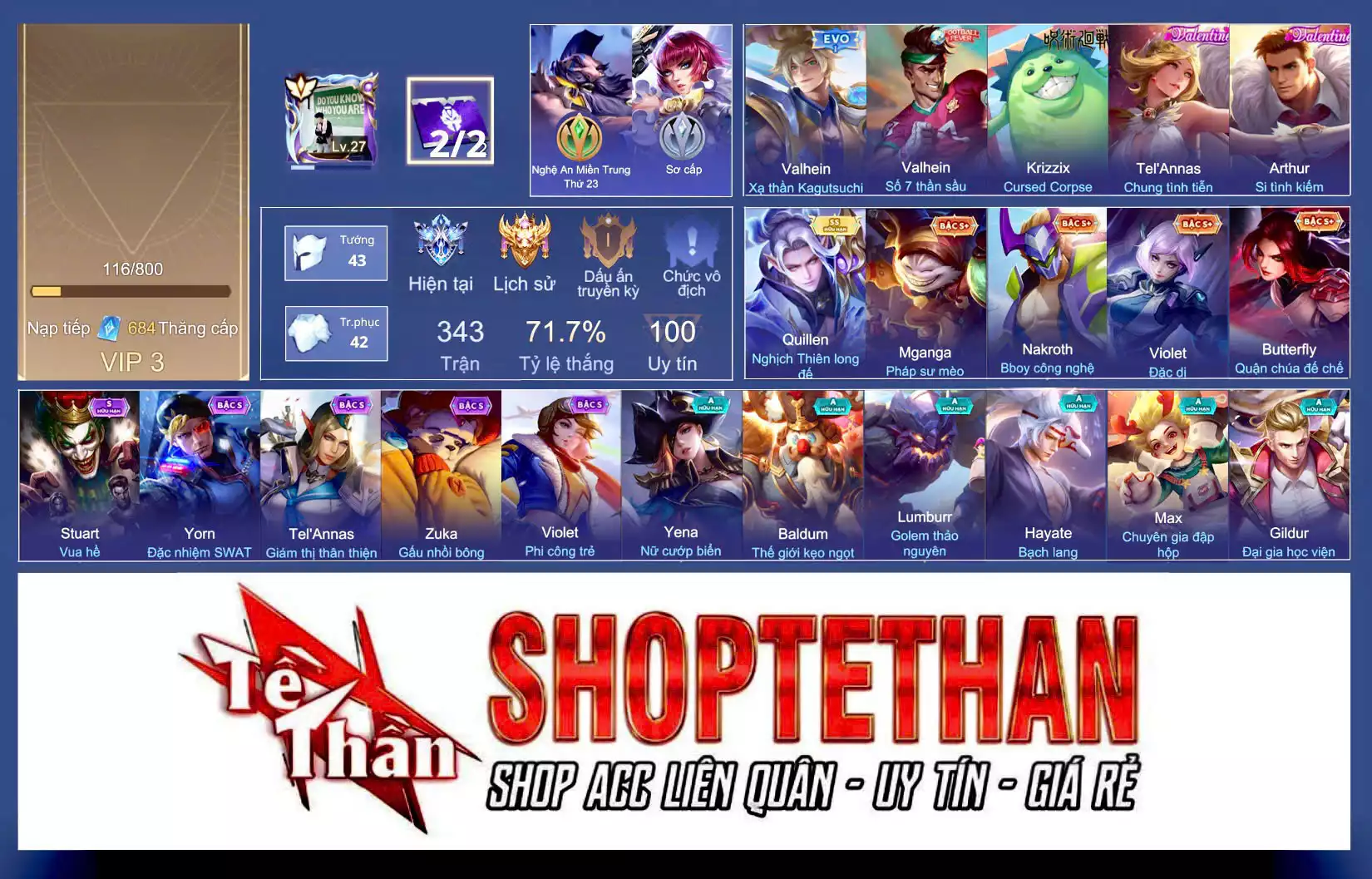 Quillen Nghịch thiên long đế, Nakroth BBoy công nghệ, Lorion Chiến giáp hắc ám, Krizzix Crursed Corpse, Bright Kỳ Lân Soái...TRẮNG THÔNG TIN