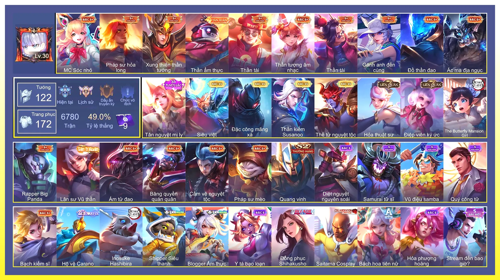 Yorn Thế Tử Nguyệt Tộc, Ngộ Không Siêu việt, Quillen Đặc công mãng xà, Richter Kiếm thần Susanoo…