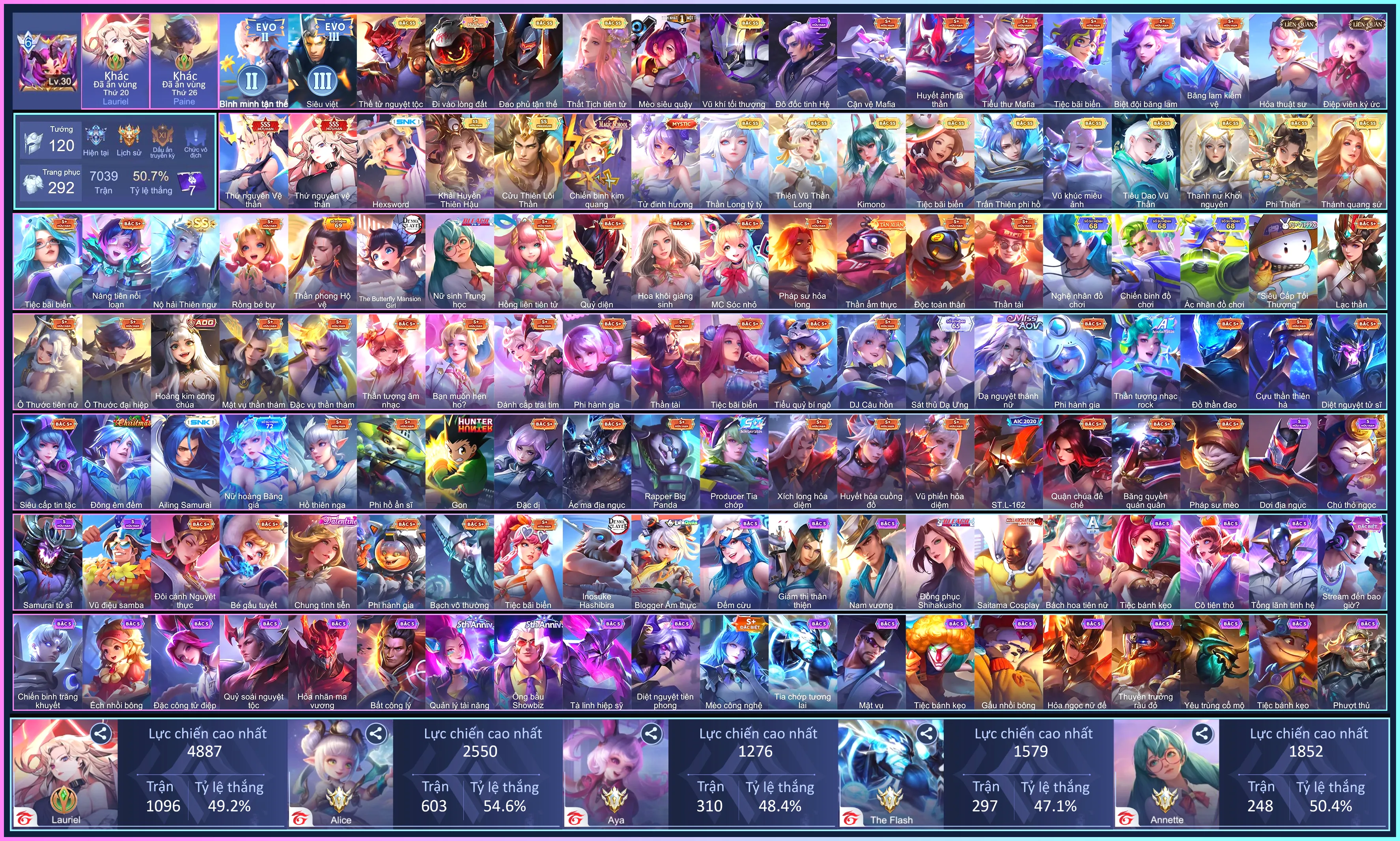 Champ Nữ: Airi Vệ Thần, Lauriel Vệ Thần, Ilumia Khải Huyền, Lữ Bố Cửu Thiên, Violet Tỷ Tỷ, Cap Kimono,.. dàn ss xịn