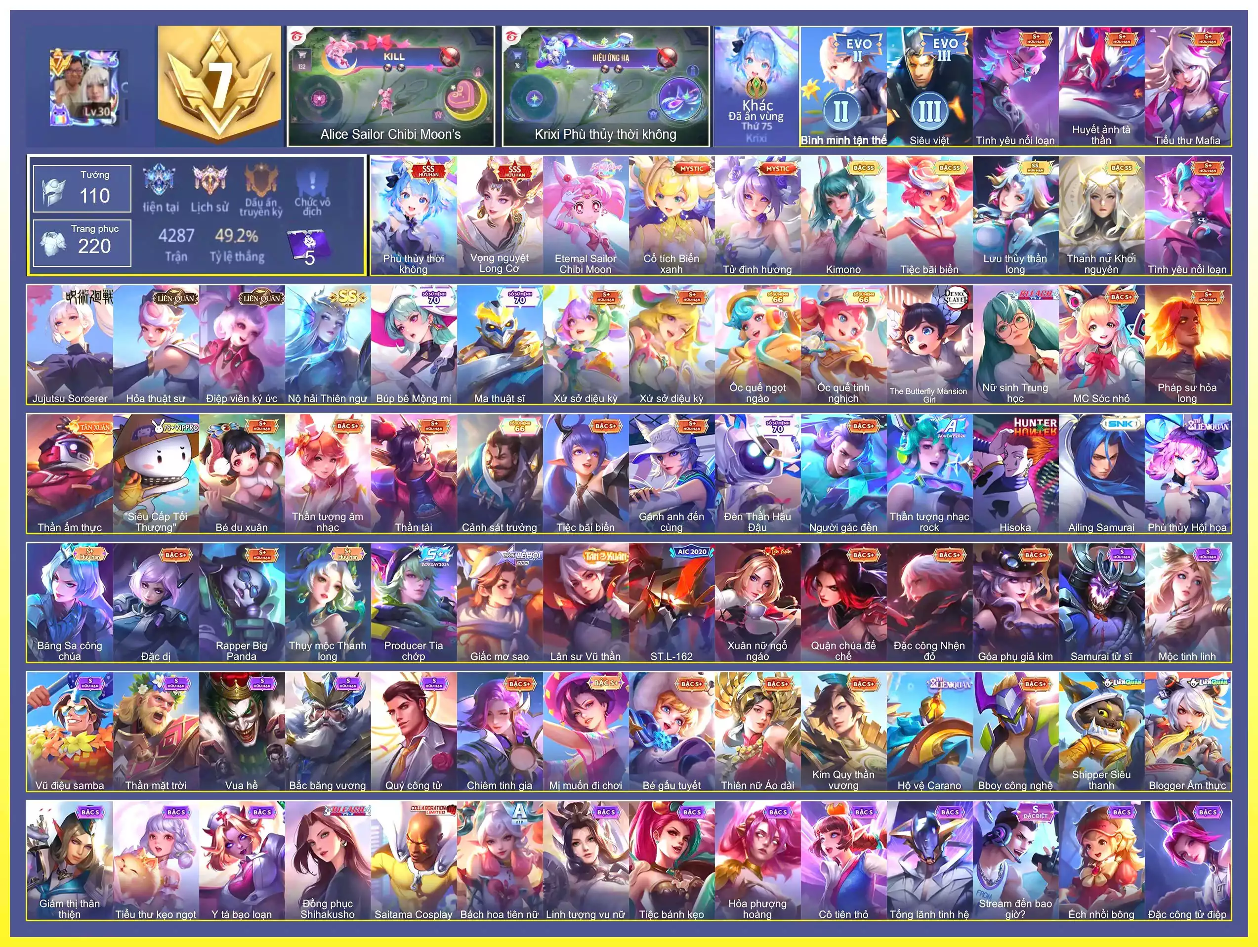 Krixi Phù Thuỷ Thời Không, Violet Vọng nguyệt Long Cơ, Alice - Eternal Sailor Chibi Moon,  Krixi Tiệc Bãi Biển, Capheny Kimono, Liliana Lưu Thủy Thần Long...