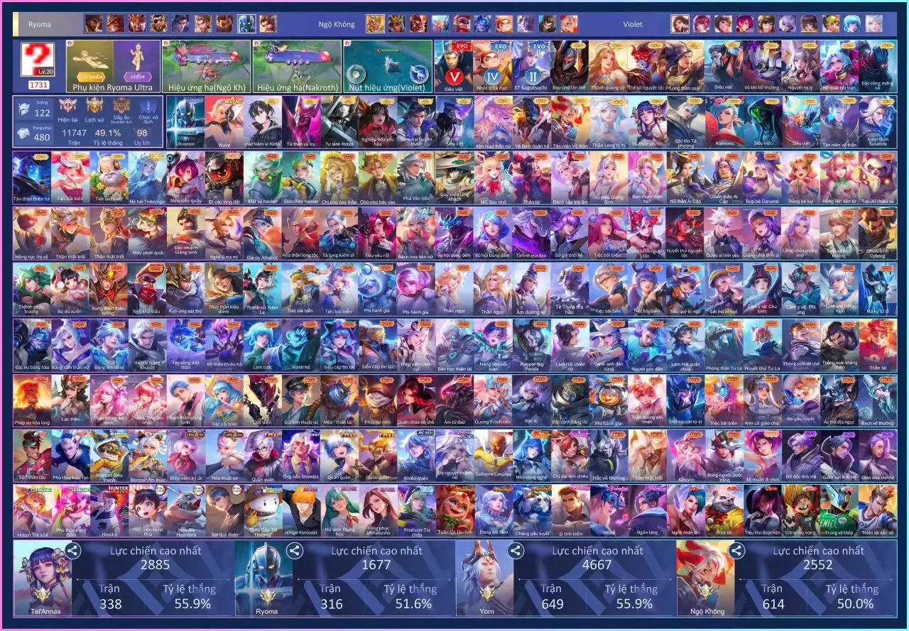 4xx skin : Ryoma Utral Man, Alain V1, Hayate Tử Thần, Lữ Bố Robot, Nata Nghiệp Hoả, Ryoma Samurai,.. dàn ss xịn