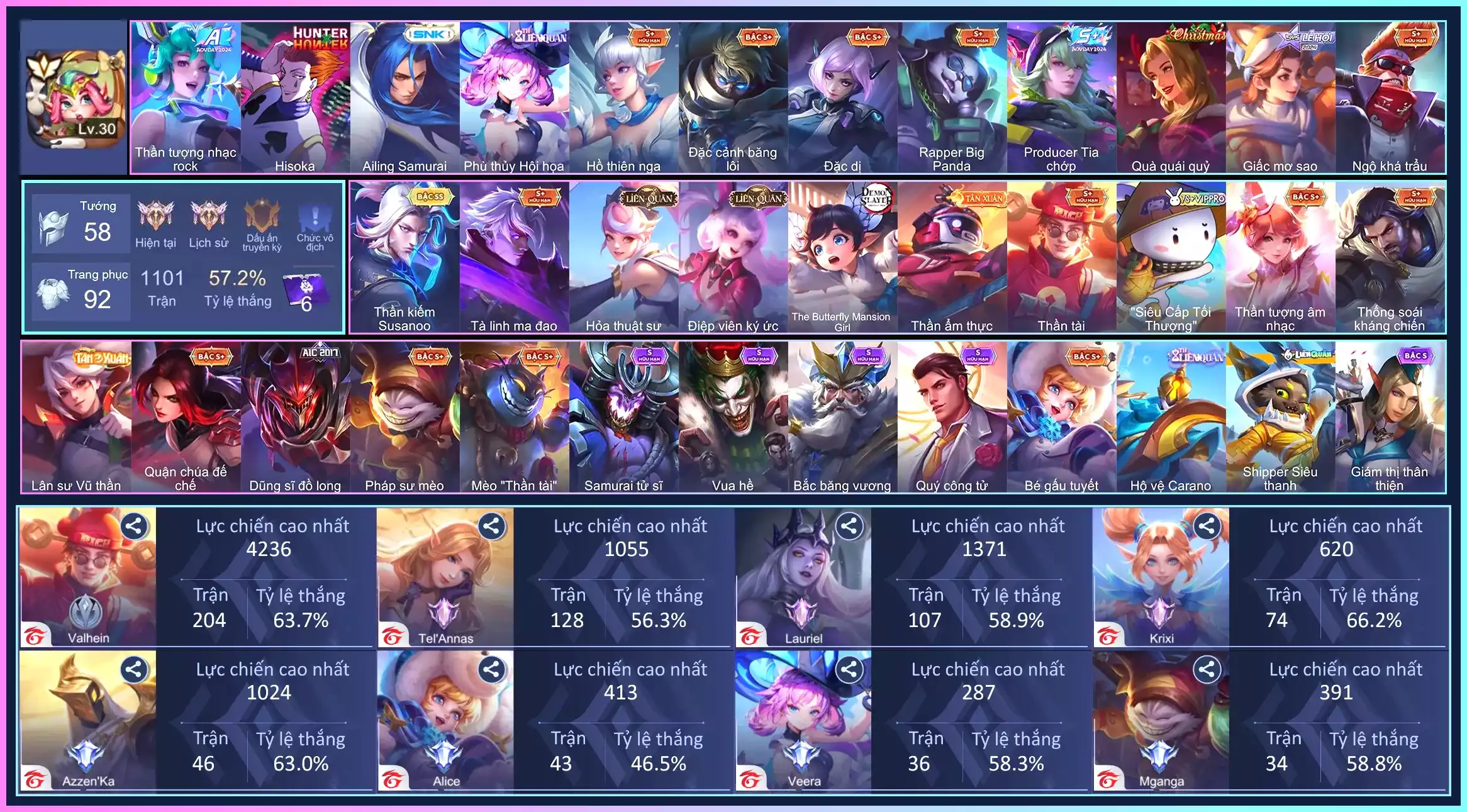 Ritcher Thần Kiếm Sasuno, Quilen Tà Linh, Flo Hisoka, Val Thần Tài,...Trắng all thông tin