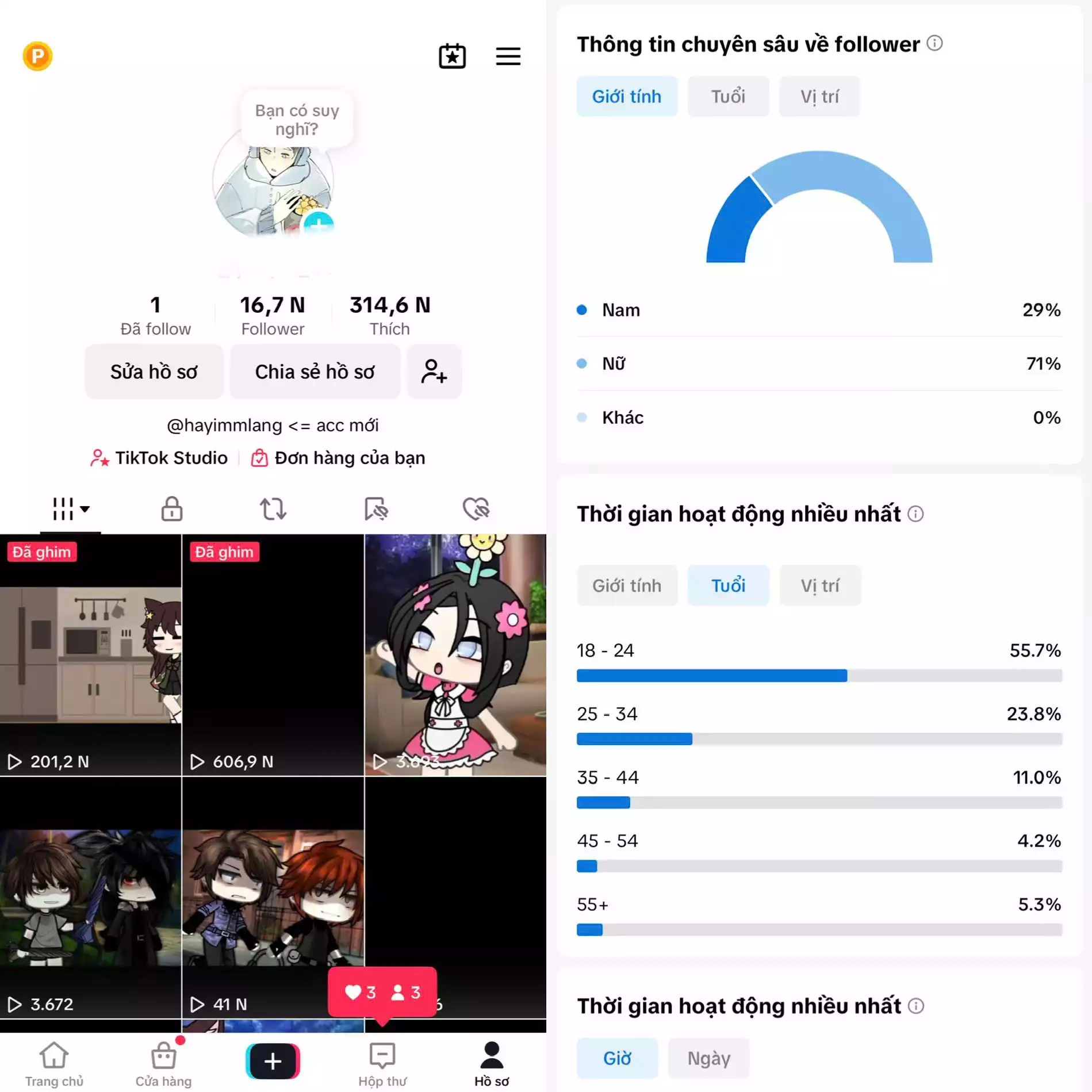 Tệp Follow đa số 18 - 24 tuổi phù hợp chuyển đổi GAME - 3 hệ thống live : live thường, live màn hình, studio game.