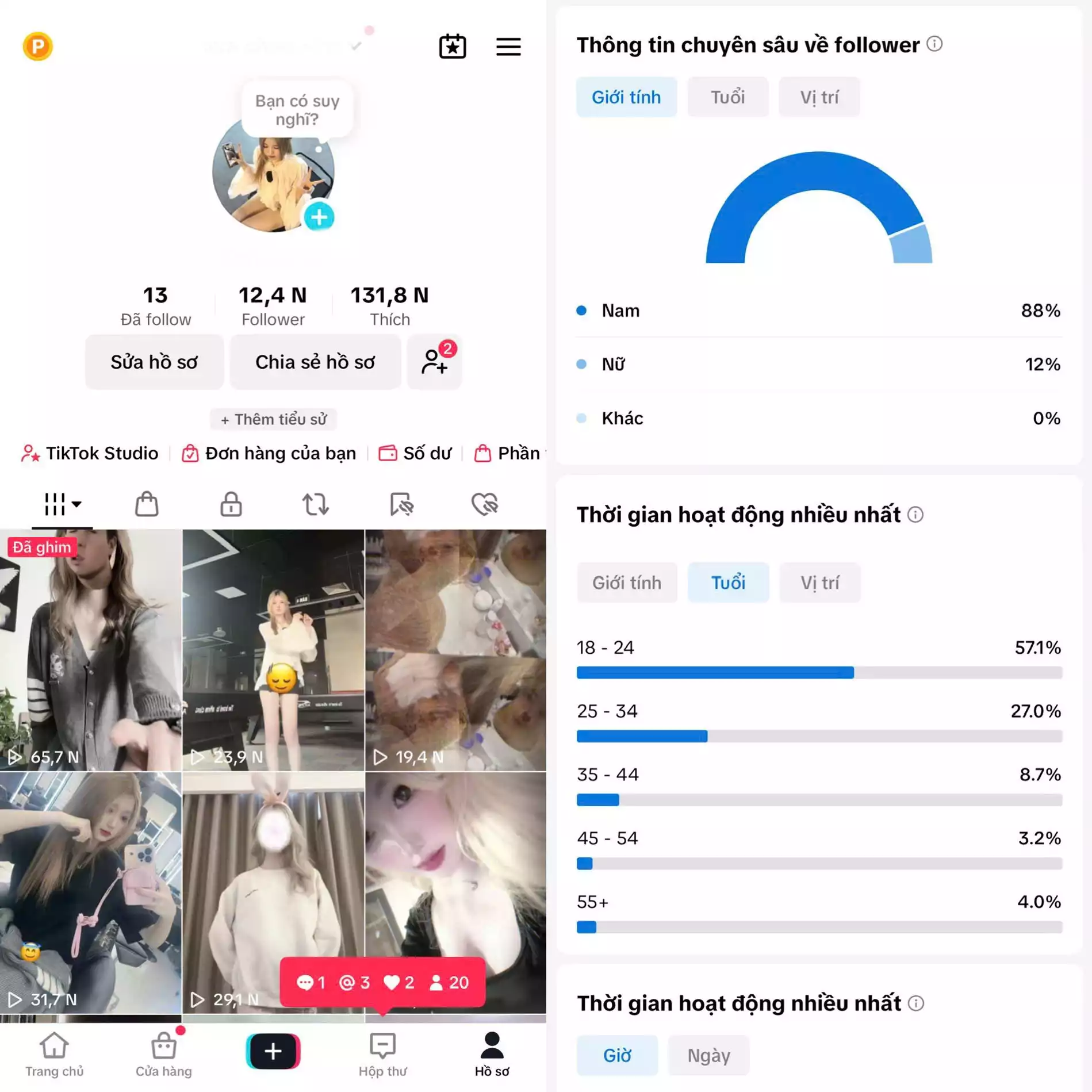Cá Nhân Nữ - Follow VN - Có Live Studio, Tiktok Shop - An toàn, Bao đổi thông tin chính chủ.