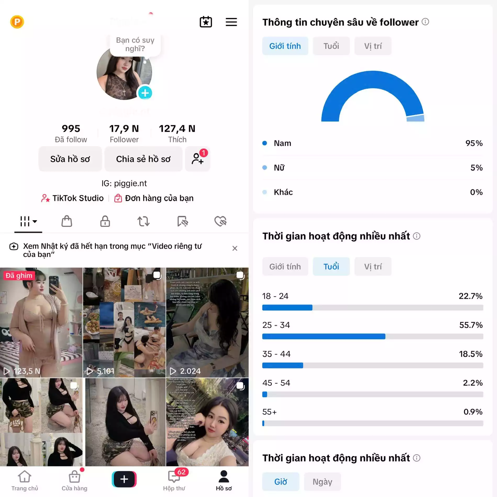 Cá Nhân Nữ - Follow VN - Có Live Studio, Tiktok Shop - An toàn, Bao đổi thông tin chính chủ.