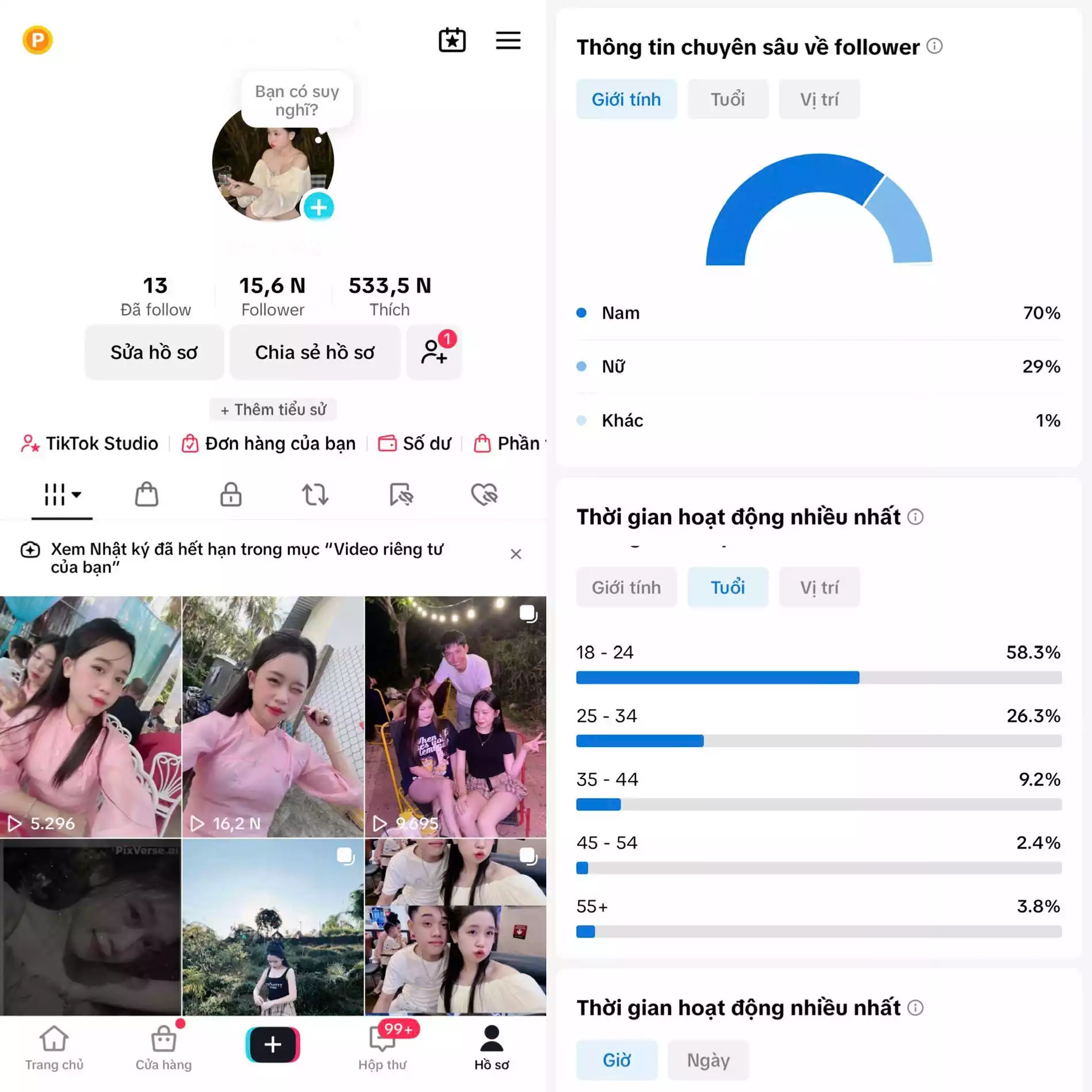 Cá Nhân Nữ - Follow VN - Có Live Studio, Tiktok Shop - An toàn, Bao đổi thông tin chính chủ.