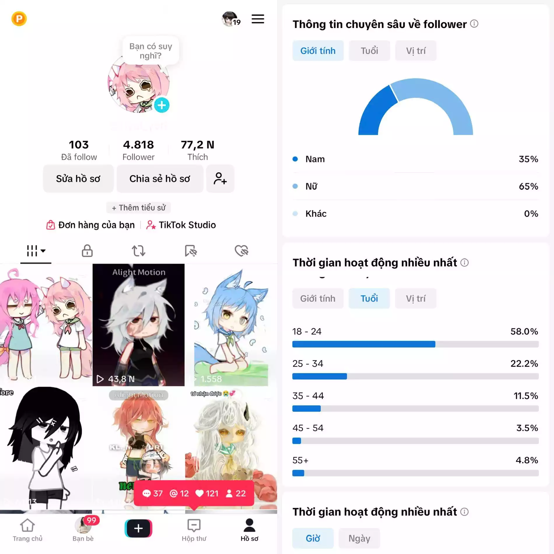 Tệp Follow đa số 18 - 24 tuổi phù hợp chuyển đổi GAME - 3 hệ thống live : live thường, live màn hình, studio game.