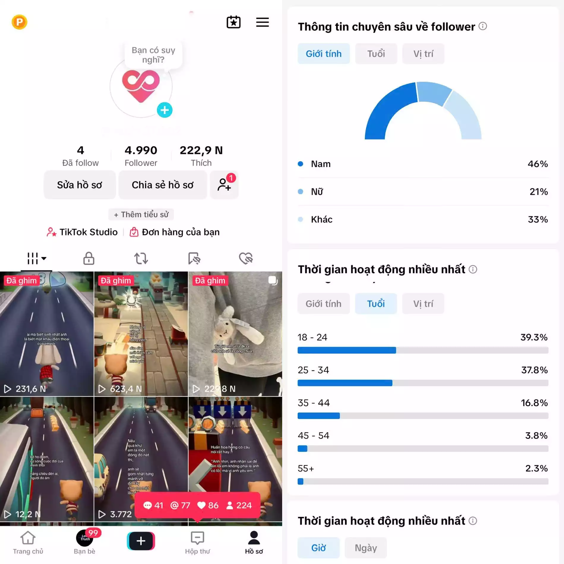Tệp Follow đa số 18 - 24 tuổi phù hợp chuyển đổi GAME - 3 hệ thống live : live thường, live màn hình, studio game