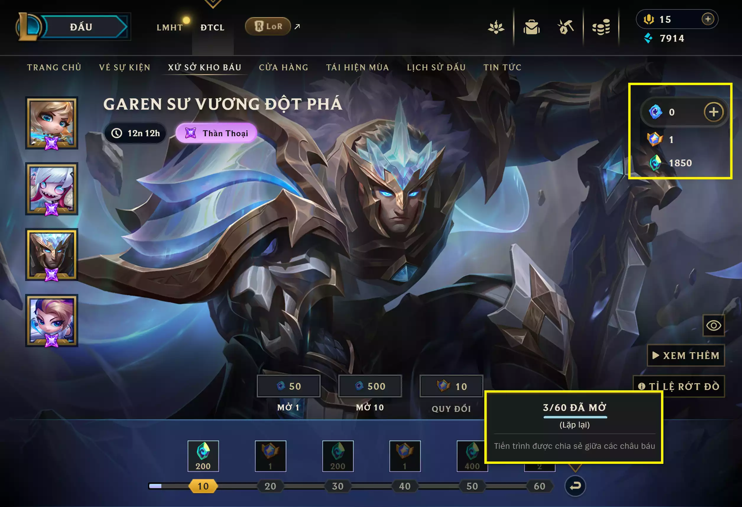Ảnh 📮 TFT - VIP Ngon ▶ DRX Aatrox Tí Nị ▶ Irelia Sứ Thanh Hoa Tí Nị ▶ Gwen Tí Nị - Zoe Tí Nị - Oriana Tí Nị 🧧 Sàn Đấu - Bồng Lai Tiên Cảnh 🌠 Cung Ánh Sáng Học Viện Chiến Binh ➡️ Dư 1 Huy Chương ➡️ Dư 1.850 Pha Lê 🍁 Có Thẻ Đổi Tên Ingame