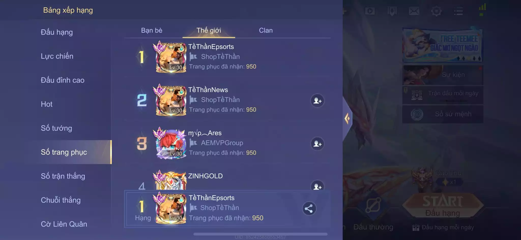 Ảnh MUA BÁN ACC LIÊN QUÂN FULL SKIN, TOP1 BXH TRANG PHỤC, FULL 27 ẤN CAO THỦ, MÁC THÁCH ĐẤU, CỤC VÀNG LAVILLE, ĐỔI ĐƯỢC AVATAR, BẢO HÀNH ĐẦY ĐỦ...