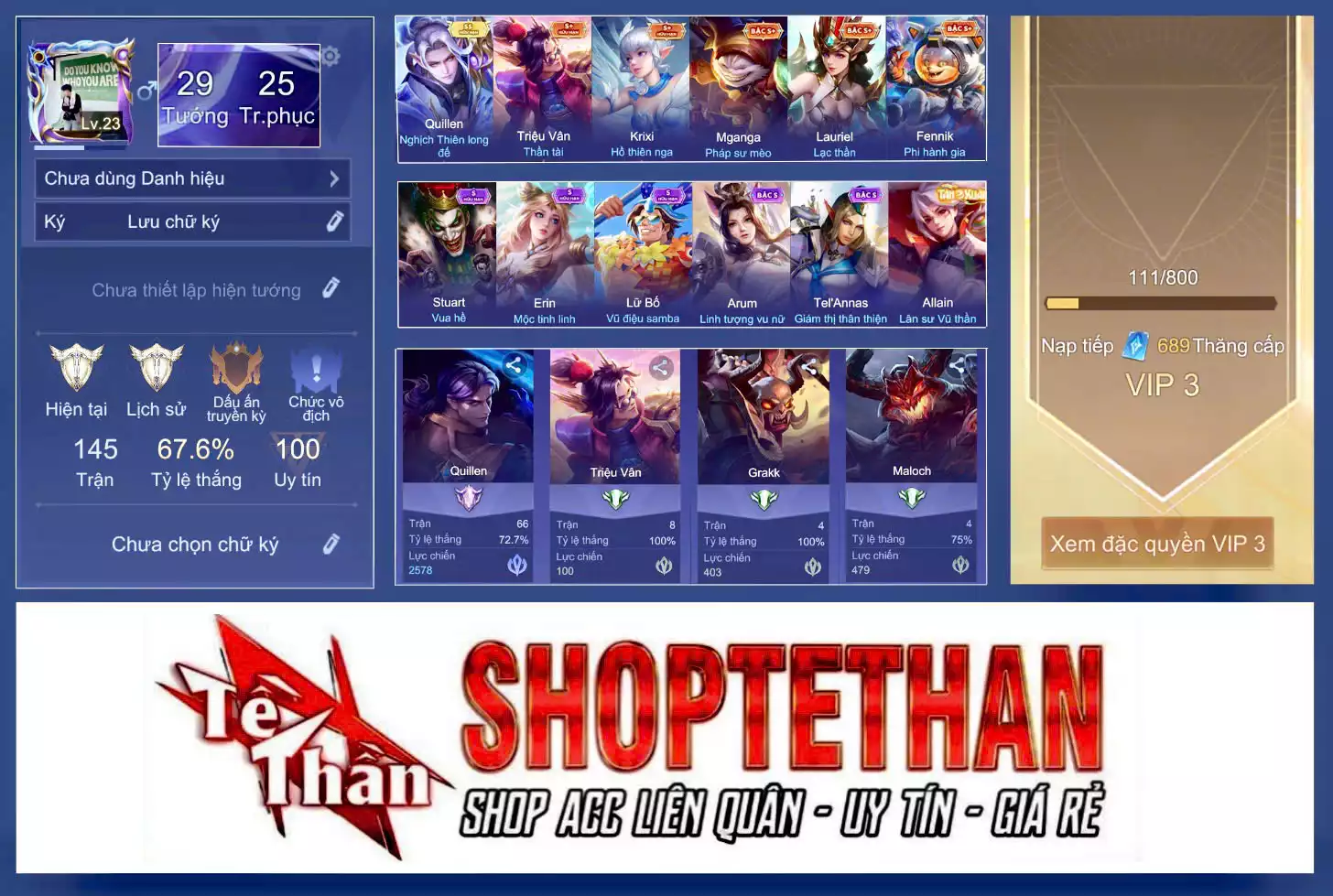 Quillen Nghịch thiên long đế, Triệu Vân Thần Tài, Allain Lân sư Vũ thần, Stuart Vua hề...TRẮNG THÔNG TIN