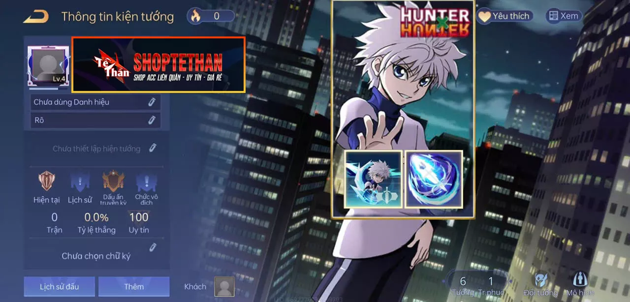 MUA ACC REG: Nakroth Killua, có nút bấm, có thông báo hạ, sẵn tướng, free đổi tên, trắng thông tin… chỉ 200k