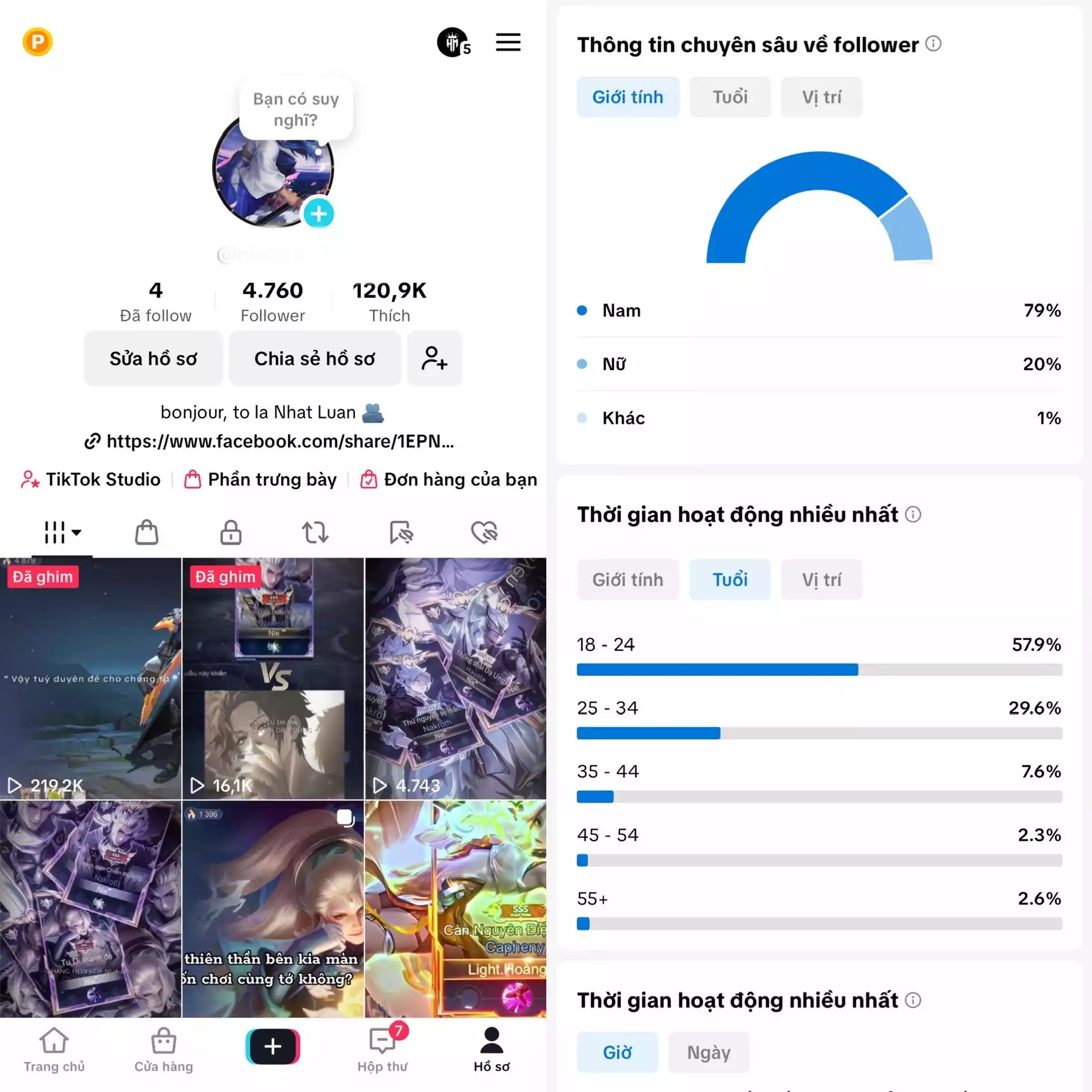 Tệp Follow đa số 18 - 24 tuổi phù hợp chuyển đổi GAME - 3 hệ thống live : live thường, live màn hình, studio game.