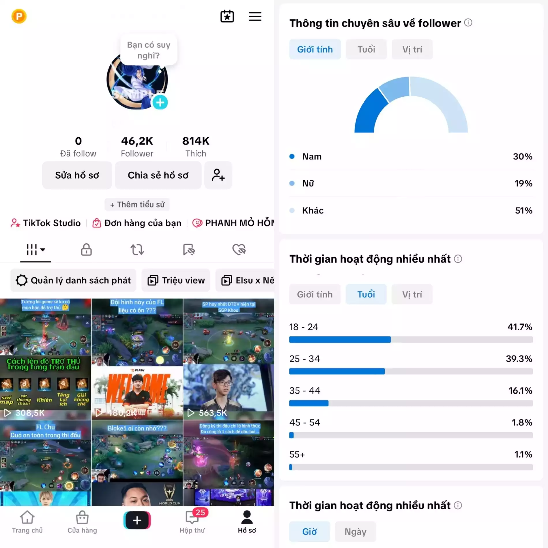 Tệp Follow đa số 18 - 24 tuổi phù hợp chuyển đổi GAME - 3 hệ thống live : live thường, live màn hình, studio game.