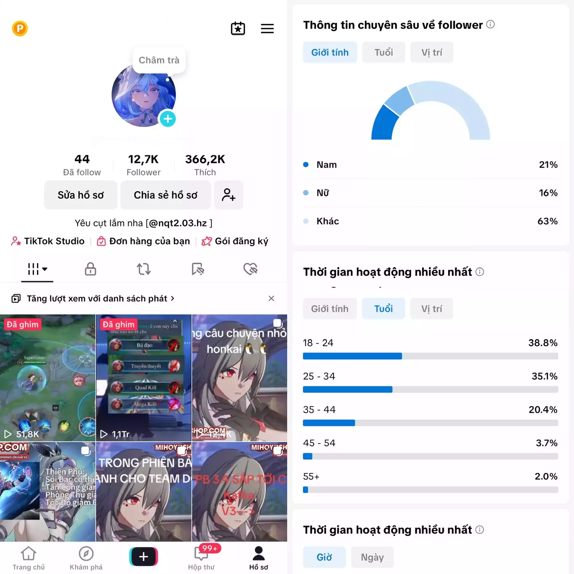 Tệp Follow đa số 18 - 24 tuổi phù hợp chuyển đổi GAME - 3 hệ thống live : live thường, live màn hình, studio game.