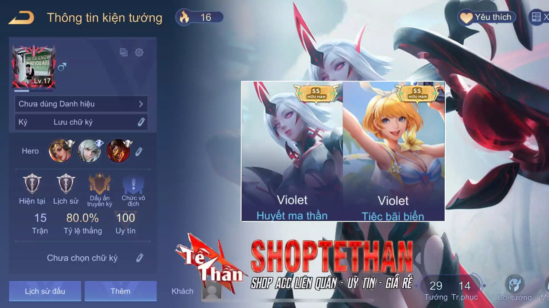 Violet Tiệc bãi biển, Violet Huyết Ma Thần...MỖI SĐT