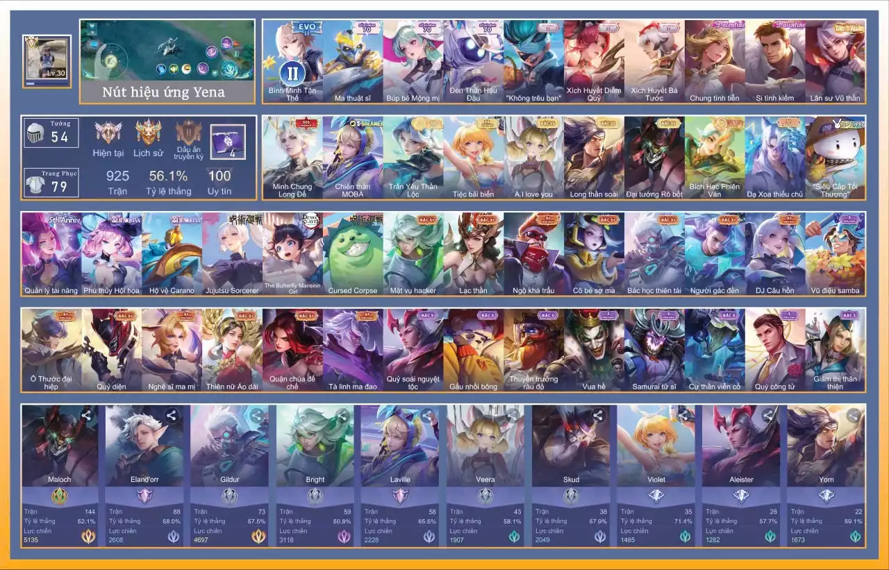 Triệu Vân Minh Chung long đế, Lavi Moba, Violet Tỷ Tỷ, Yena Bích Hạc,..