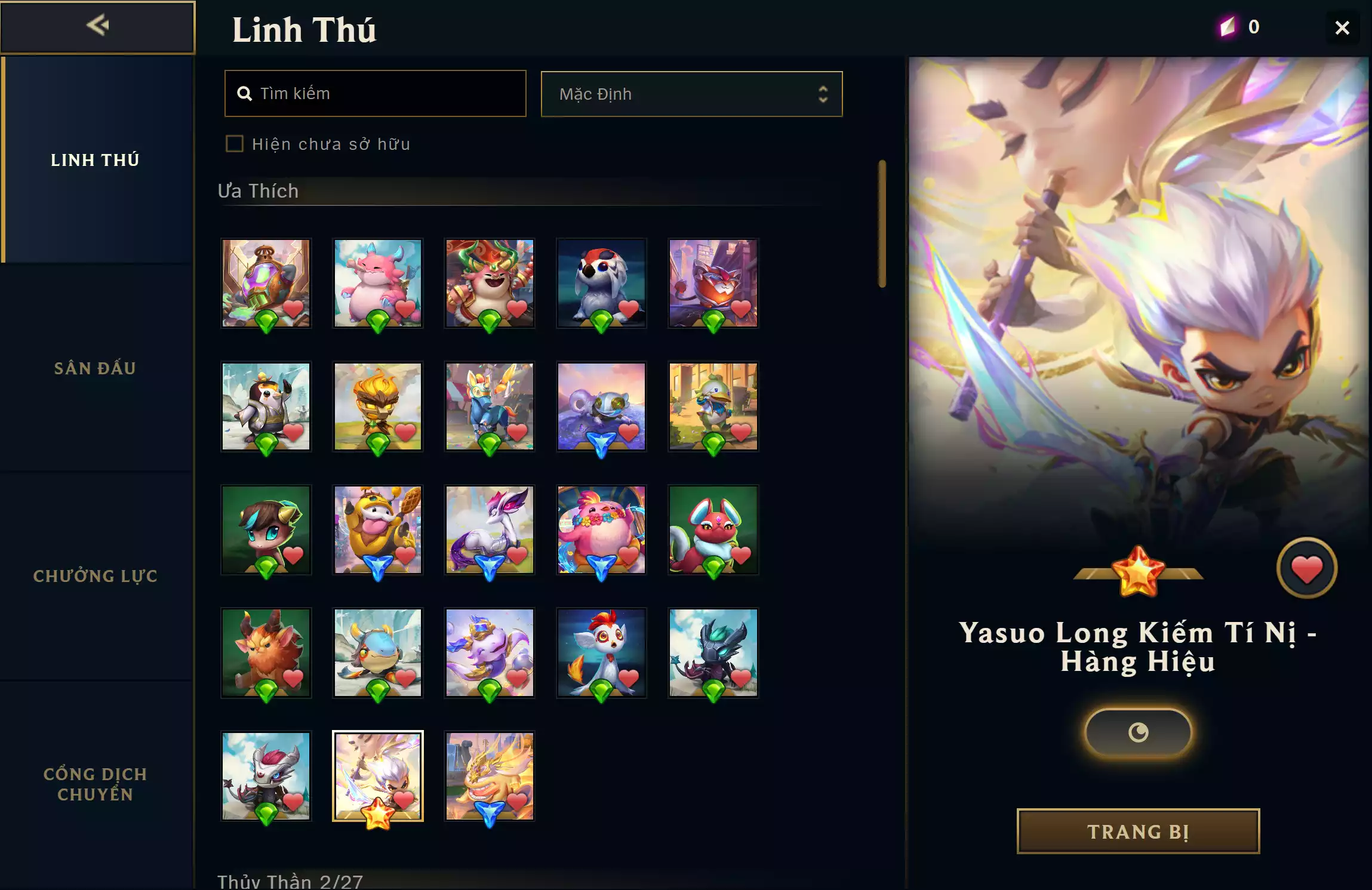 Ảnh 📮 Pet - Hàng Hiệu ▶ Yasuo Long Kiếm Tí Nị - Hàng Hiệu ⬆️ Sàn - Khu Hầm Chứa Ánh Lửa ⬆️ Sàn - Nhà Bí Mật Của Prancie ✅ Chưởng - Lời Nguyền Xác Ướp U Sầu ✅ Chưởng - Quái Vật Bên Trong 🍁 Dư 3 Huy Chương Thần Thoại (34/60) 🌠  Tích 5 Huy Chương - Quy Đổi Chưởng Lực PET HÀNG HIỆU