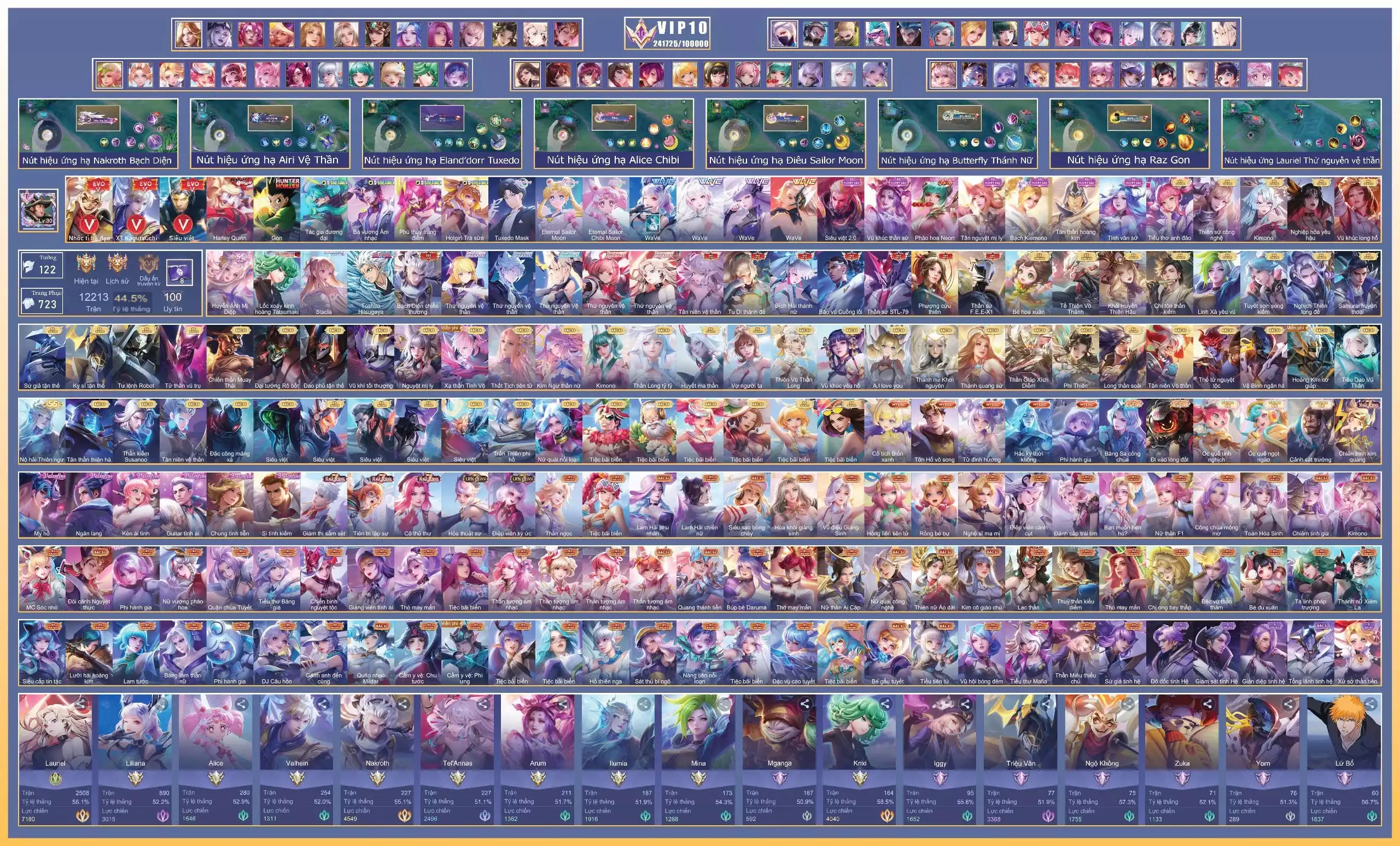 VIP 10 : 14SSS, Butterfly V2,Kixi Tatsumaki, Vanhel EVO 5, Bright Toshiro, Alice Chibi, Điêu Thuyền Sailamoon,.. dàn ss xịn