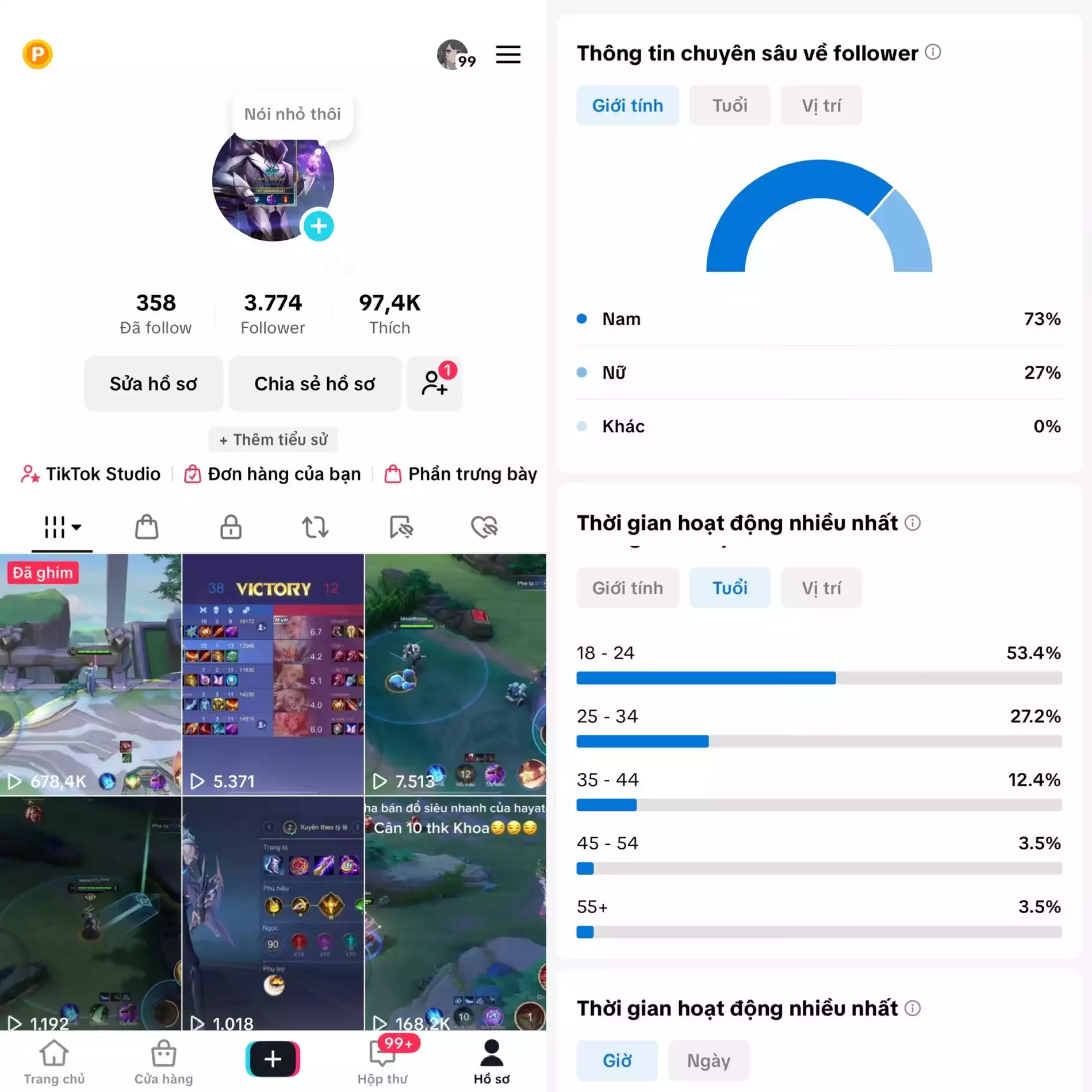 Tệp Follow đa số 18 - 24 tuổi phù hợp chuyển đổi GAME - 3 hệ thống live : live thường, live màn hình, studio game.