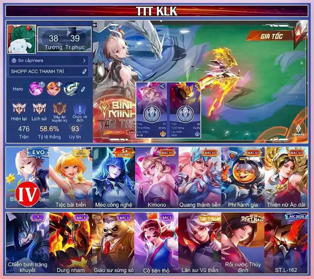 Butterfly EVO IV, Violet Bãi Biển,.. trắng thông tin
