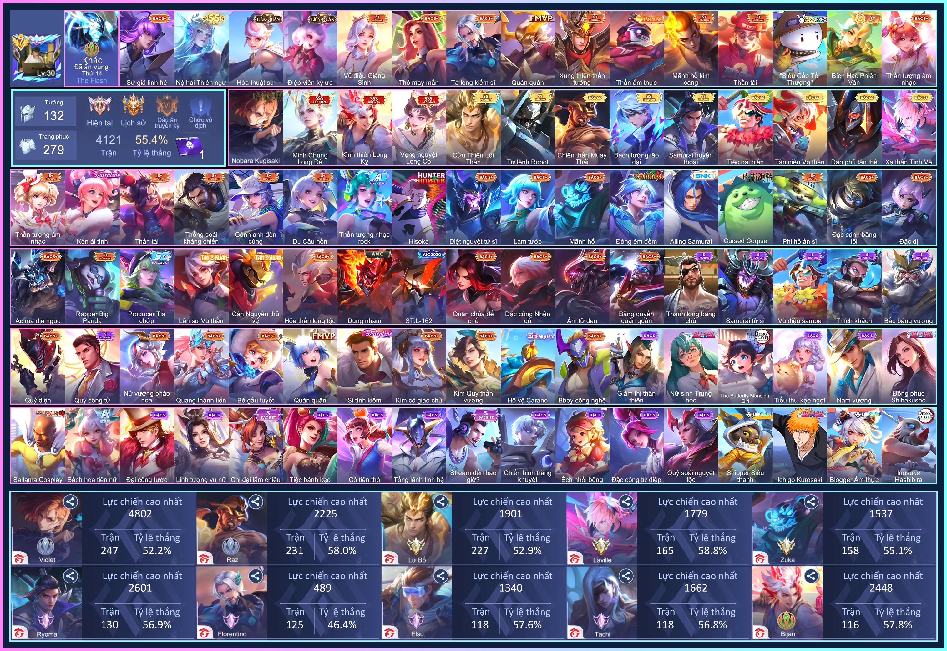 3SSS : Violet Noabra, Bijan Kình Thiên, Violet Vọng Nguyệt, Triệu Vân Minh Chung Long đế, Lữ Bố Cửu Thiên, Lữ Bố Robot, Raz Thái,.. dàn ss xịn