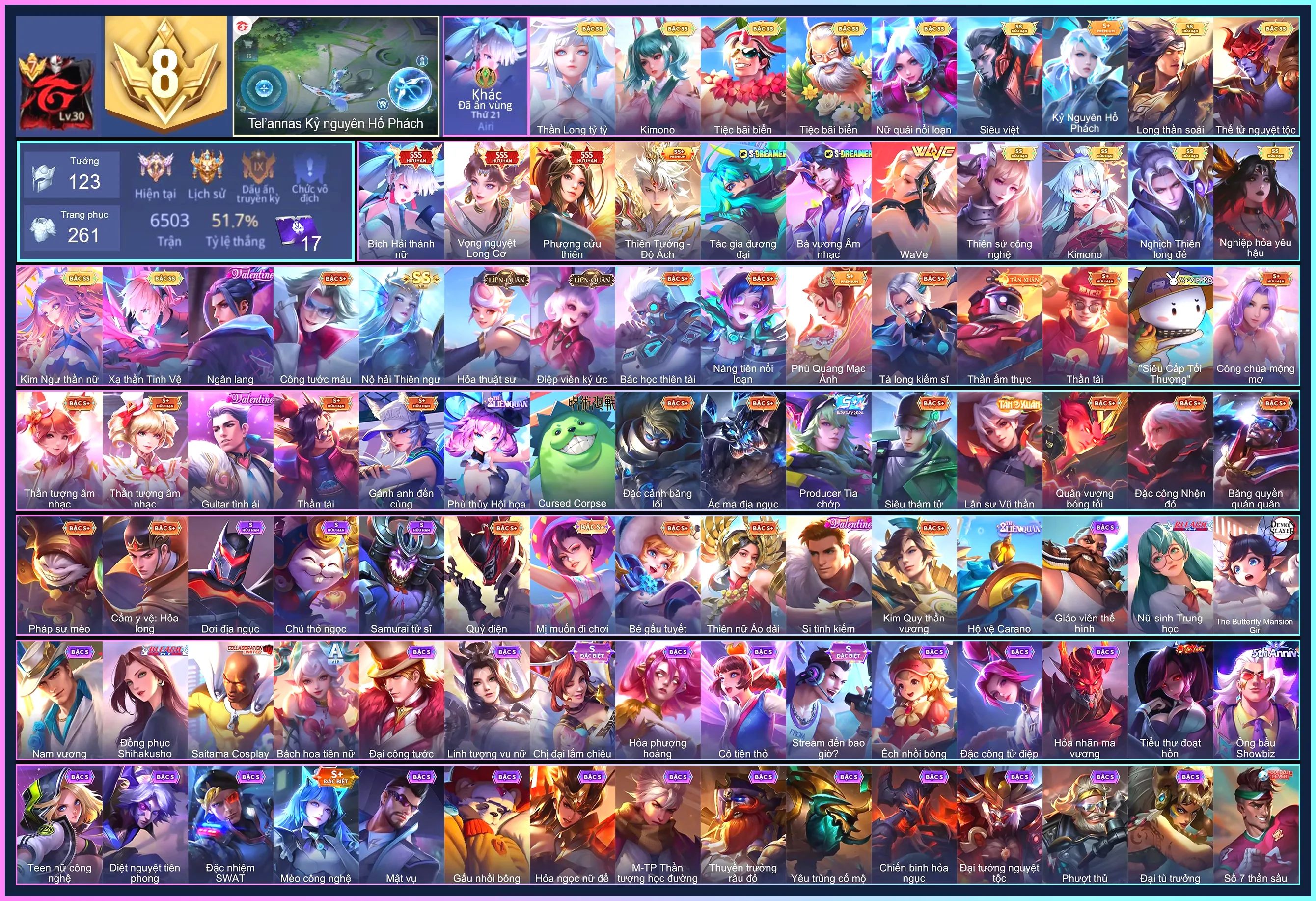 Violet Vọng nguyệt Long Cơ, Airi Bích hải thánh nữ, Butterfly Phượng Cửu Thiên, Billow Thiên Tướng - Độ Ách... CHƯA CÀI CCCD