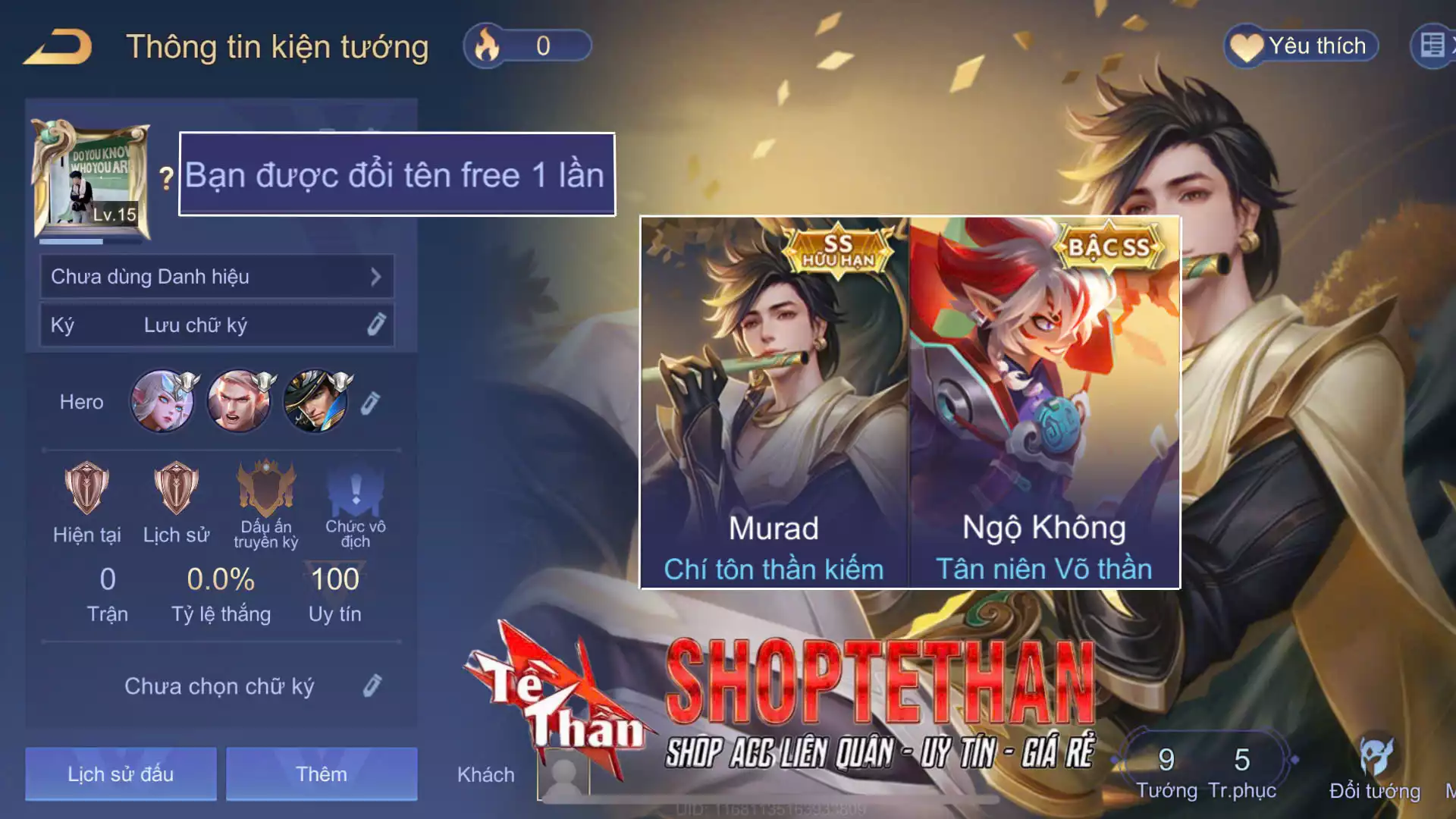 murad chí tôn thần kiếm, Ngộ không tân niên võ thần...TRẮNG THÔNG TIN