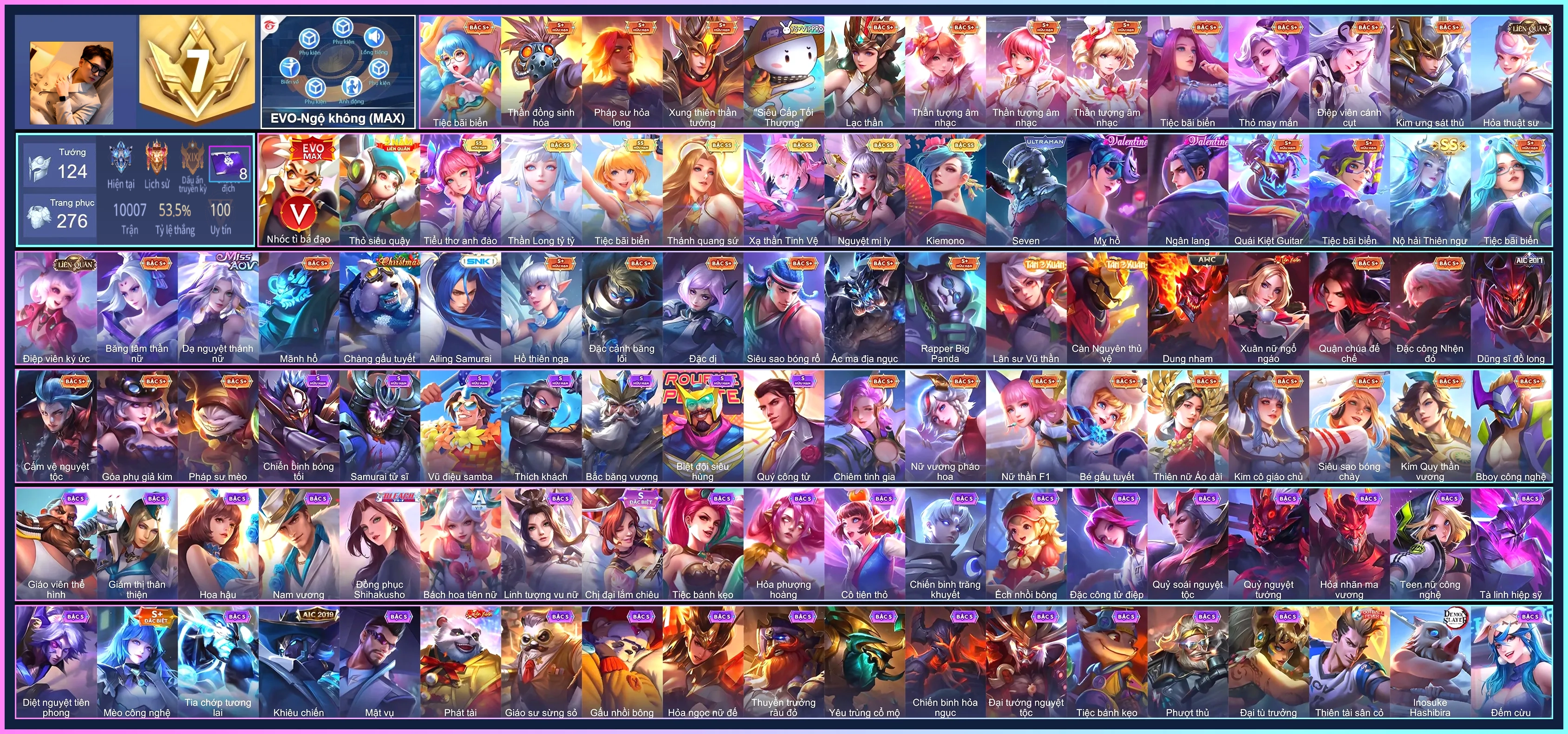 MÁC THÁCH ĐẤU, Ngộ Không EVO 5 Max, Liliana Tiểu thơ anh đào, Airi Kiemono, Ilumia Nộ hải Thiên ngư, Violet Tiệc bãi biển, Violet Thần long tỷ tỷ, Lauriel Thánh quang sứ...