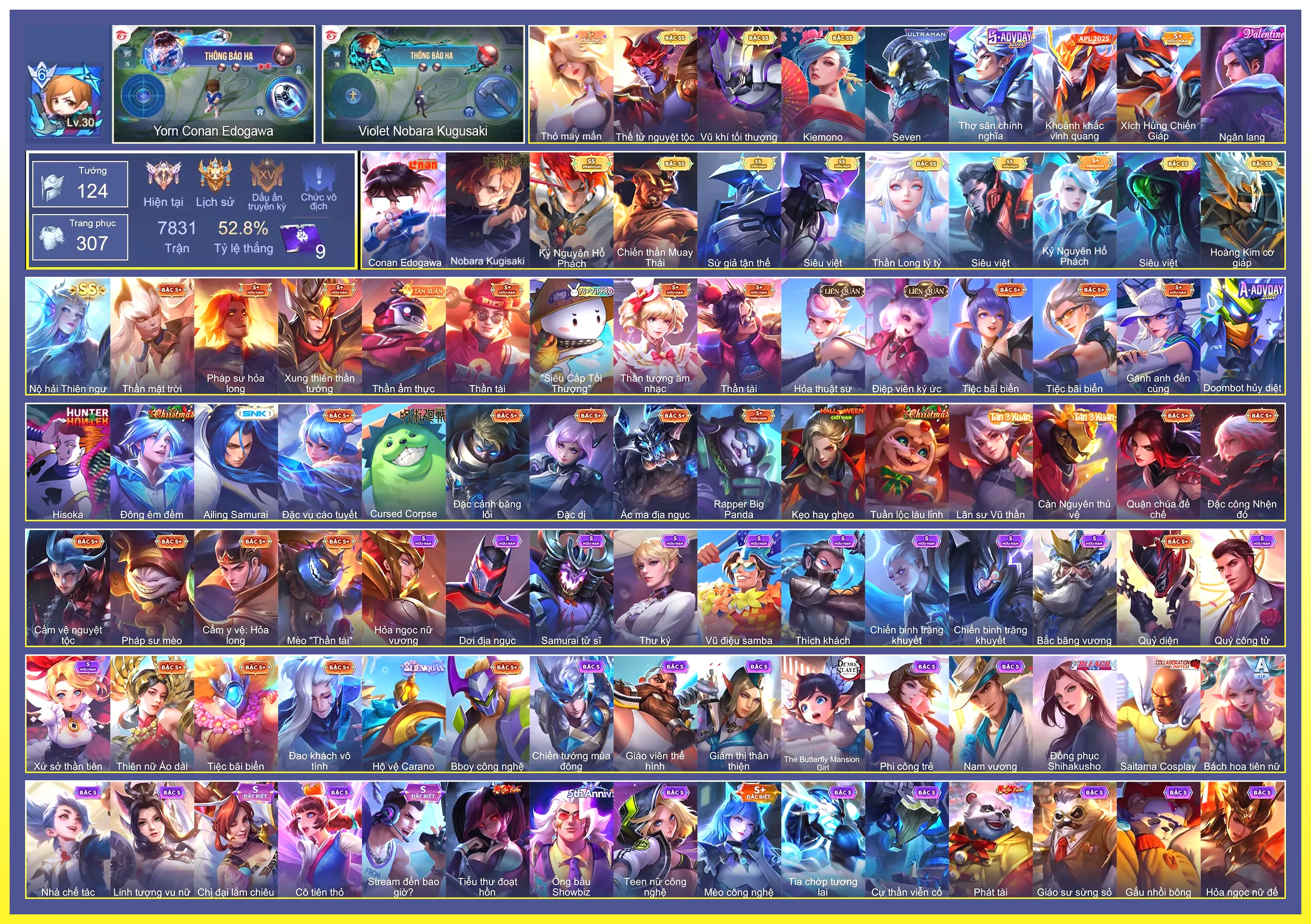 Valhein Vũ khí tối thượng, Yorn Thế Tử Nguyệt Tộc, Zephys Siêu việt, Zephys Kỷ Nguyên Hồ Phách, Violet Thần long tỷ tỷ, Raz Chiến thần Muay Thái, Raz Siêu việt, Ilumia Nộ hải Thiên ngư, Elsu Sứ giả tận thế, Airi Kiemono, Murad Siêu việt, Bijan Hoàng kim cơ giáp…