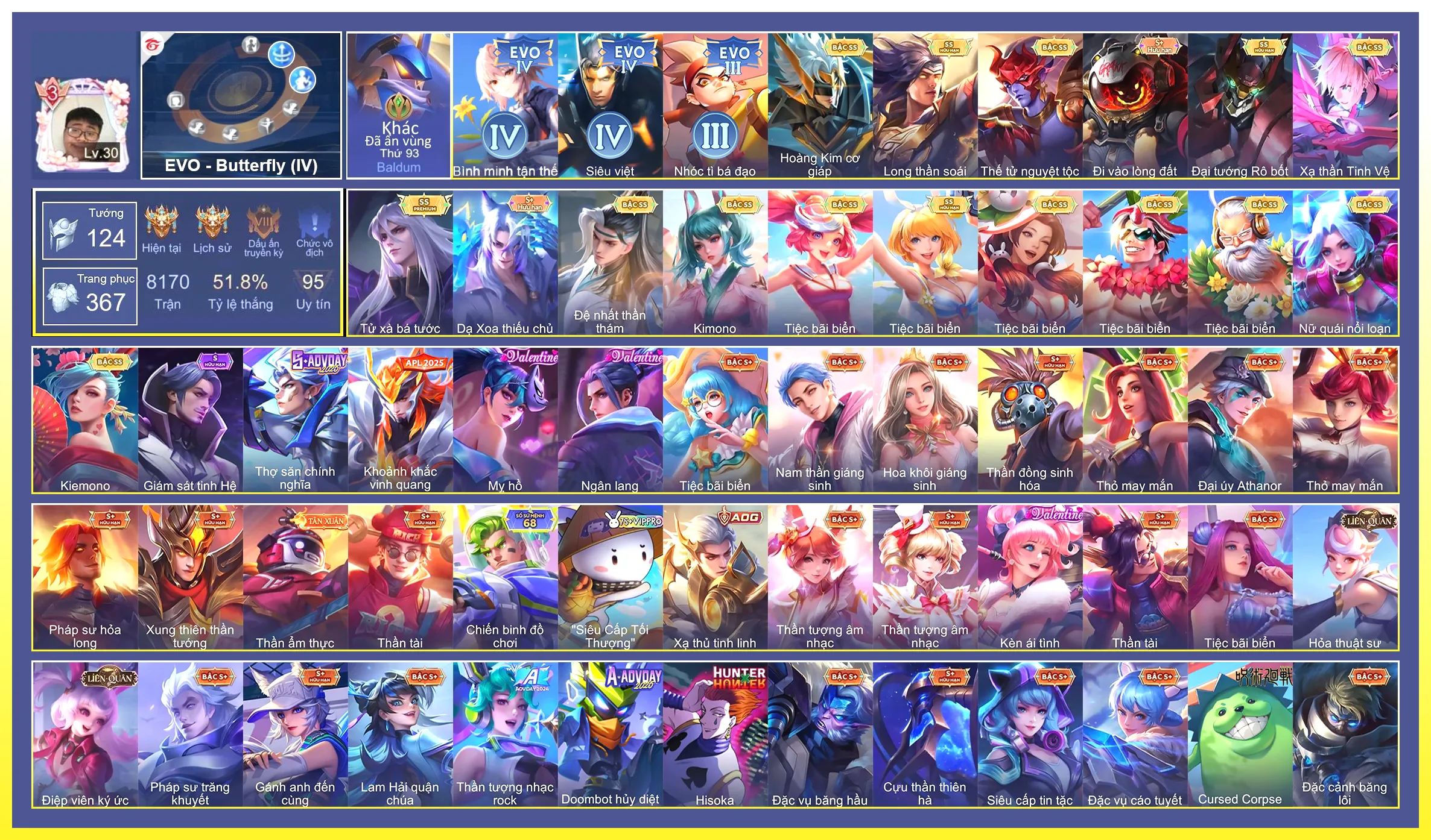 Butter evo 4, Nak evo 4, Paine bá tước, Van thần thám, Bijan hoàng kim, Yorn long thần soái, Yorn nguyệt tộc…